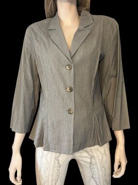 Jones New York Peplum Blazer Jacket Rayon Blend Micro Stripe ¾ Sleeve Y2K